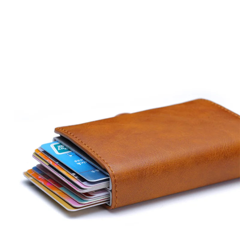 Double leather wallet with anti-scan credit cards for men 