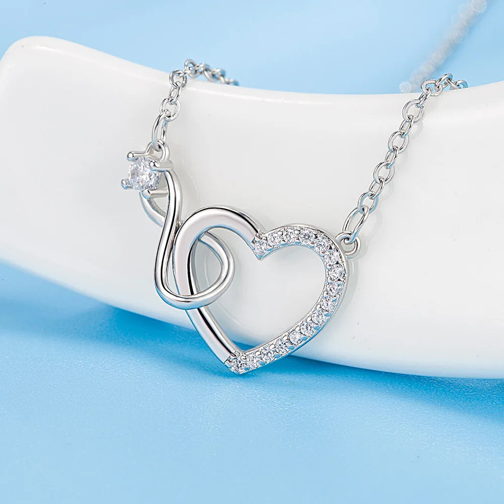 925 Sterling Silver Zircon Heart Necklace Luxury 