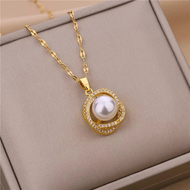 Luxury Stainless Steel Zircon Crystal Necklaces