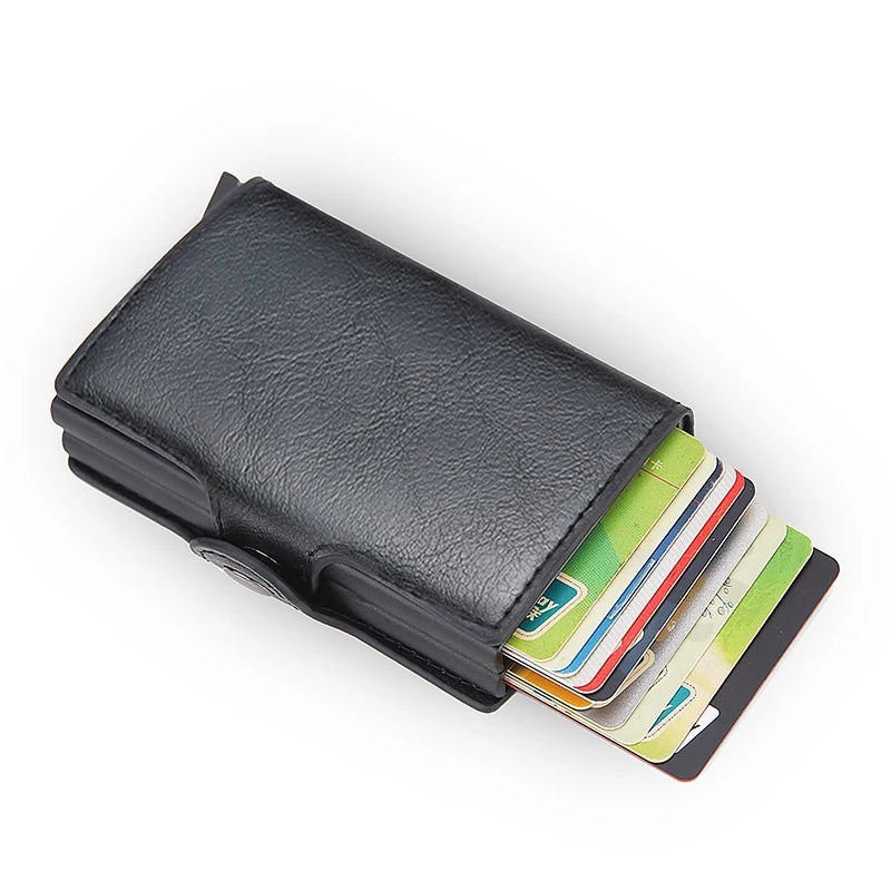 Double leather wallet with anti-scan credit cards for men 