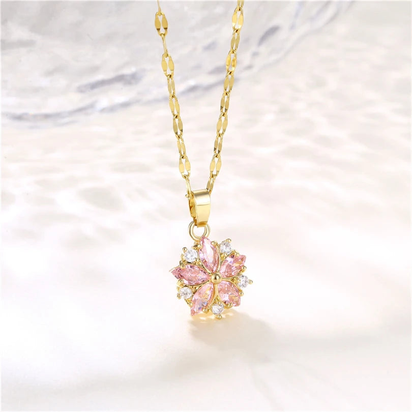 Luxury Stainless Steel Zircon Crystal Necklaces