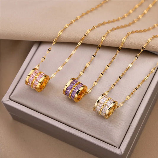 Luxurious Crystal Zircon Gold Lucky Necklace 