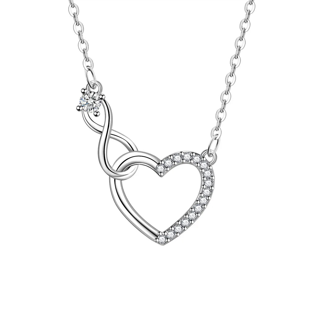 925 Sterling Silver Zircon Heart Necklace Luxury 