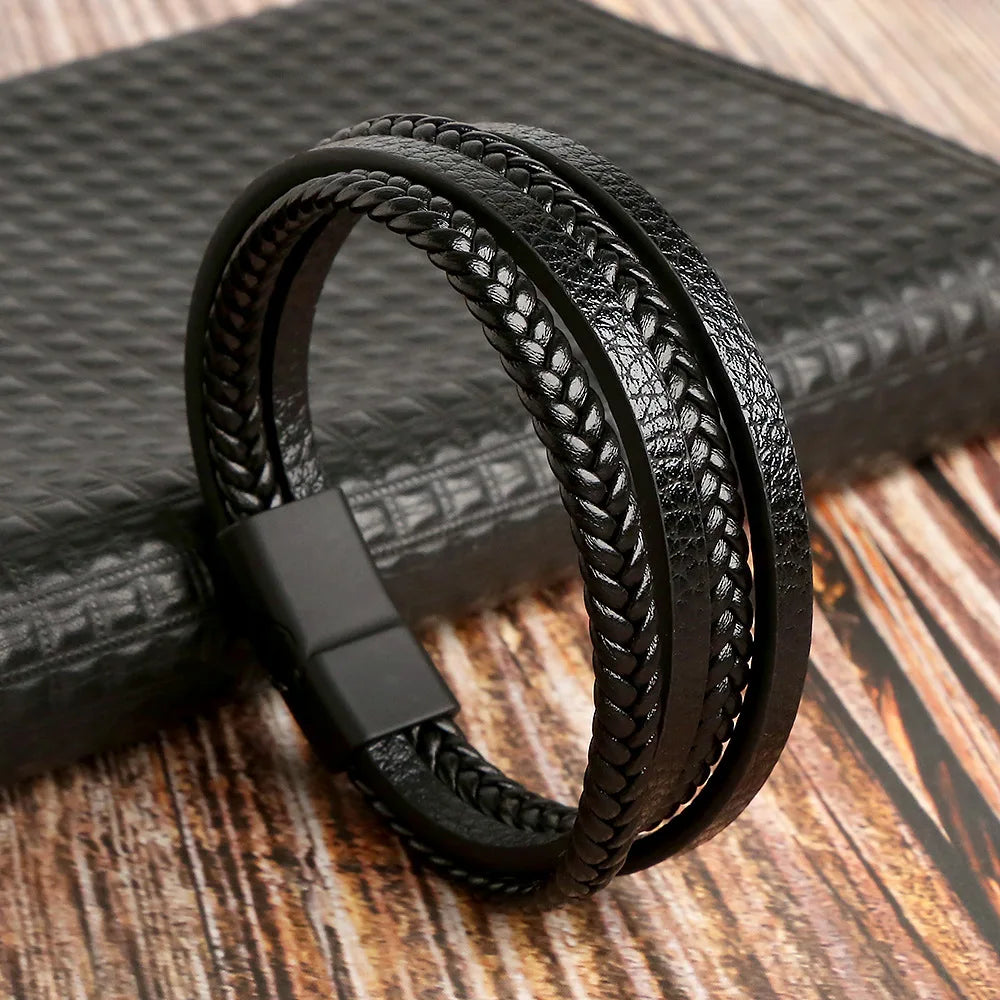 Classic men's beaded leather bracelet 