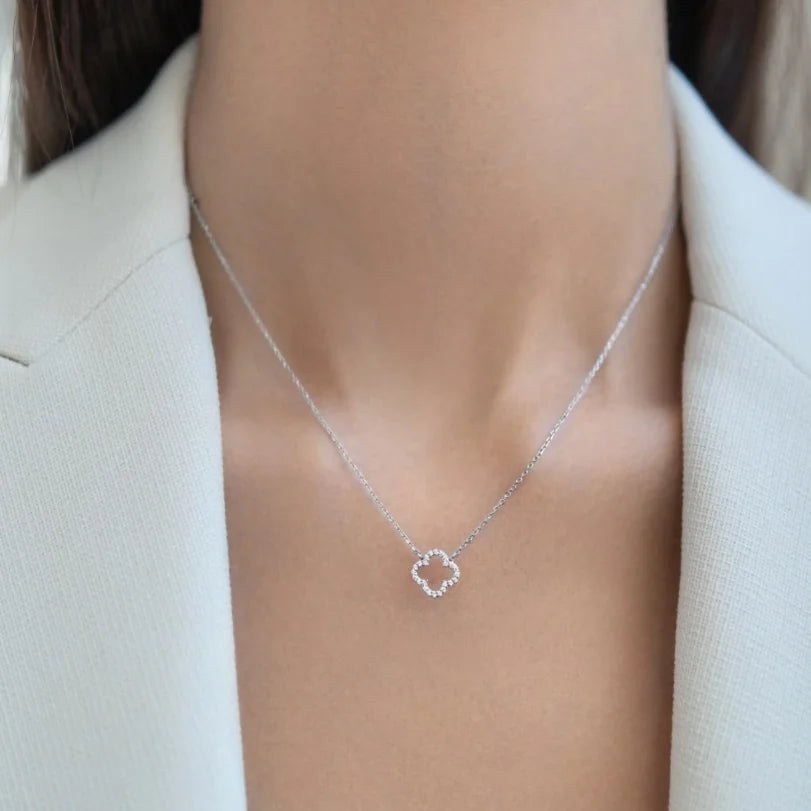 Luxury Tiny Long 925 Silver Sterling Crystal Necklace 