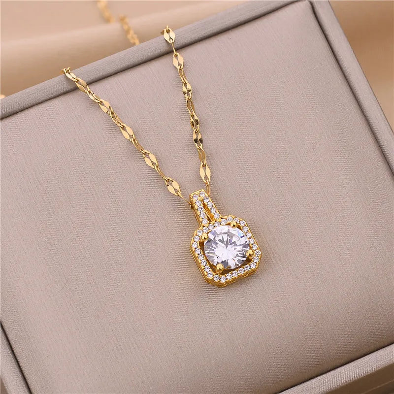 Luxury Stainless Steel Zircon Crystal Necklaces