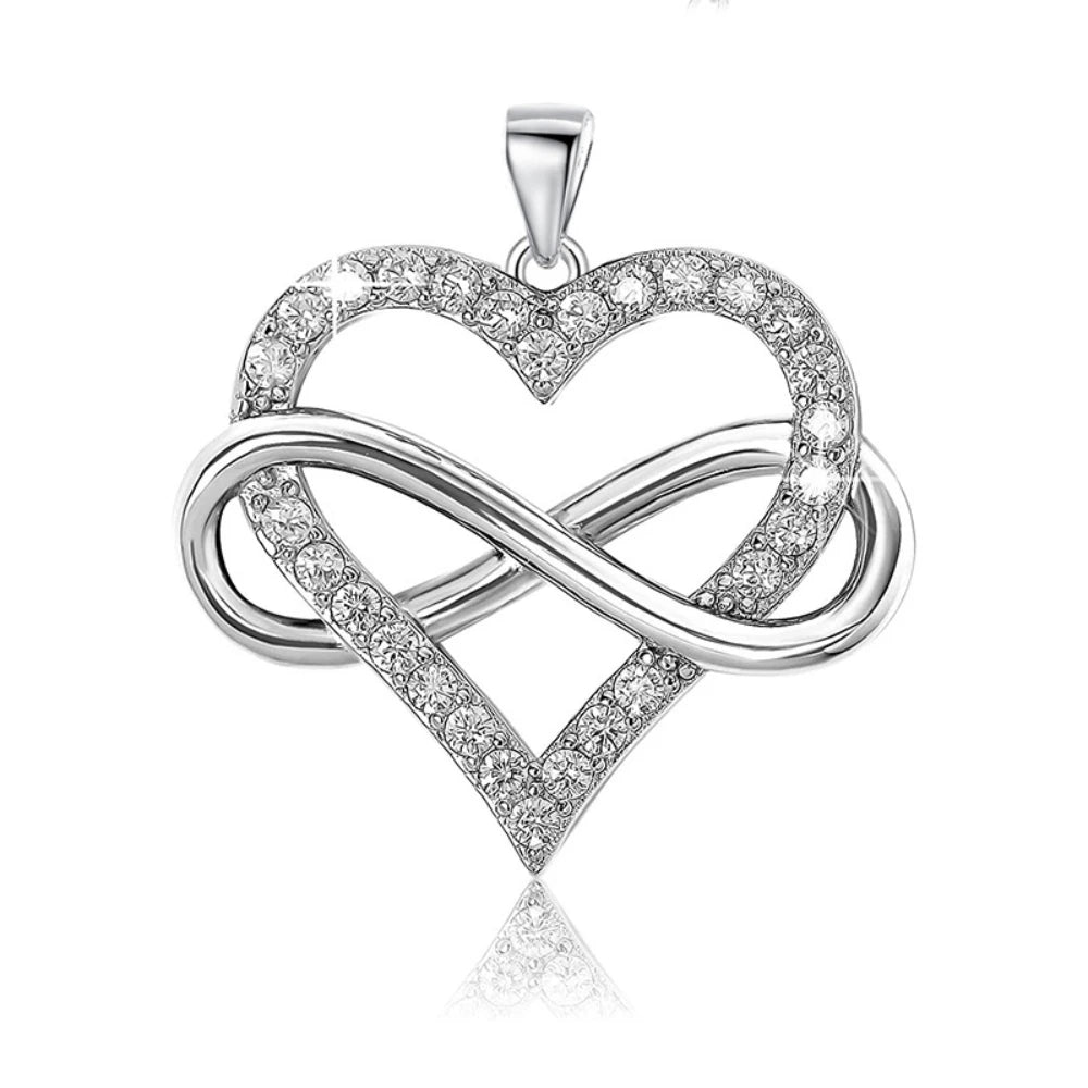 925 Sterling Silver Zircon Infinity Heart Necklace 