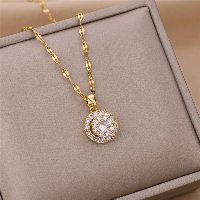 Luxury Stainless Steel Zircon Crystal Necklaces