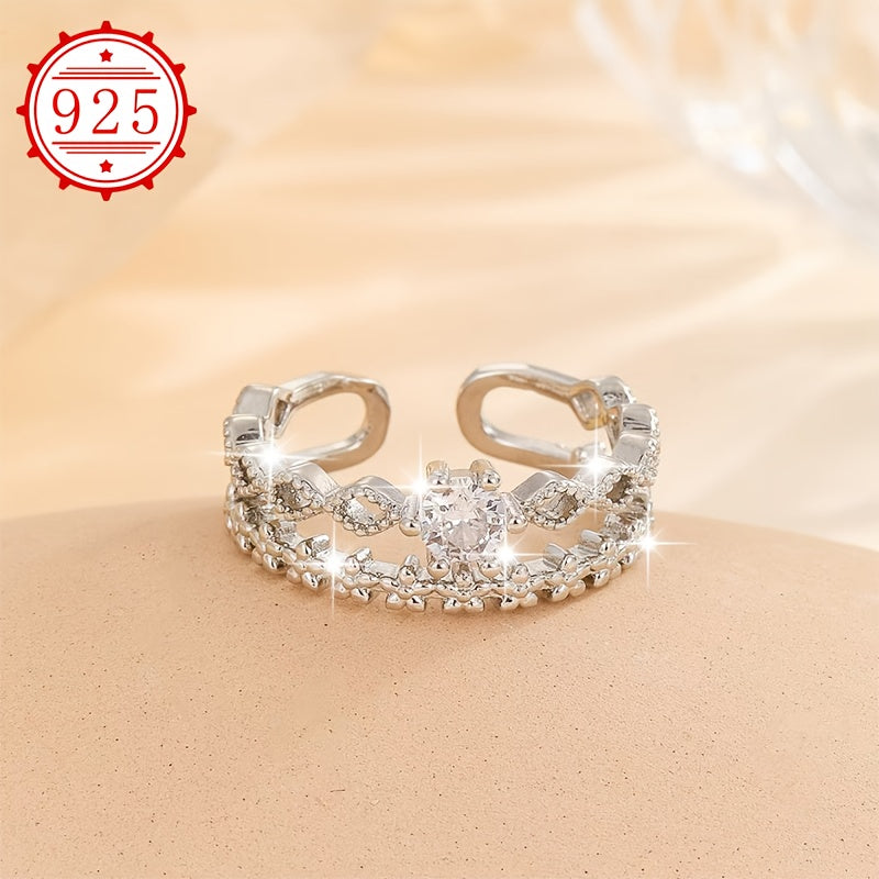 Hypoallergenic 925 Silver Open Double Layer Ring