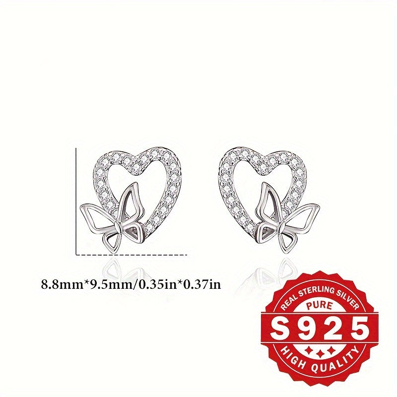 Love earrings designed with butterflies made of 925 silver