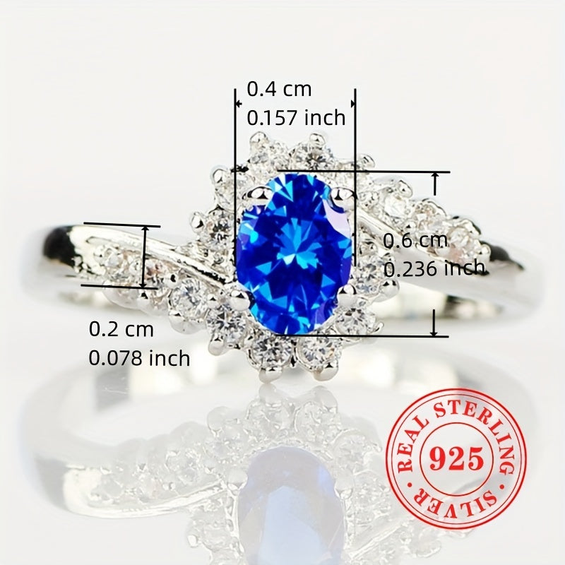 Elegant 925 sterling silver ring with blue zirconia