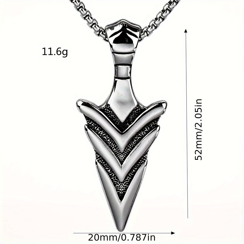 Vintage stainless steel pendant in the shape of a double-sided polished arrow