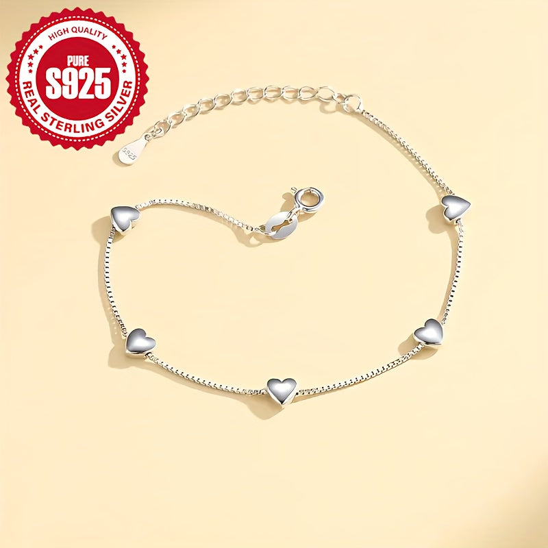 Elegant 925 Sterling Silver Heart Bracelet 