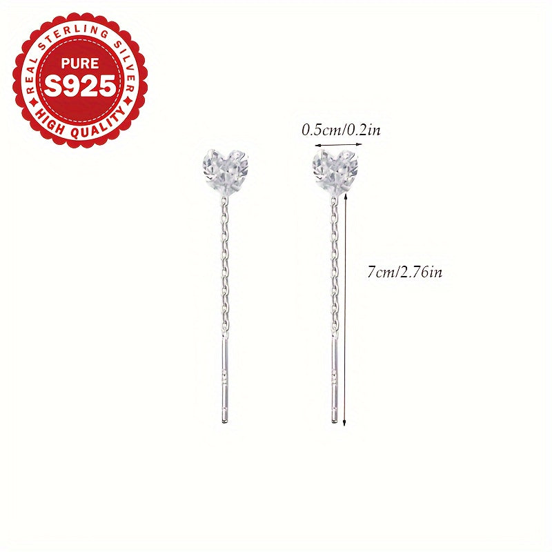 Elegant 925 Sterling Silver Heart Earrings with Cubic Zirconia 