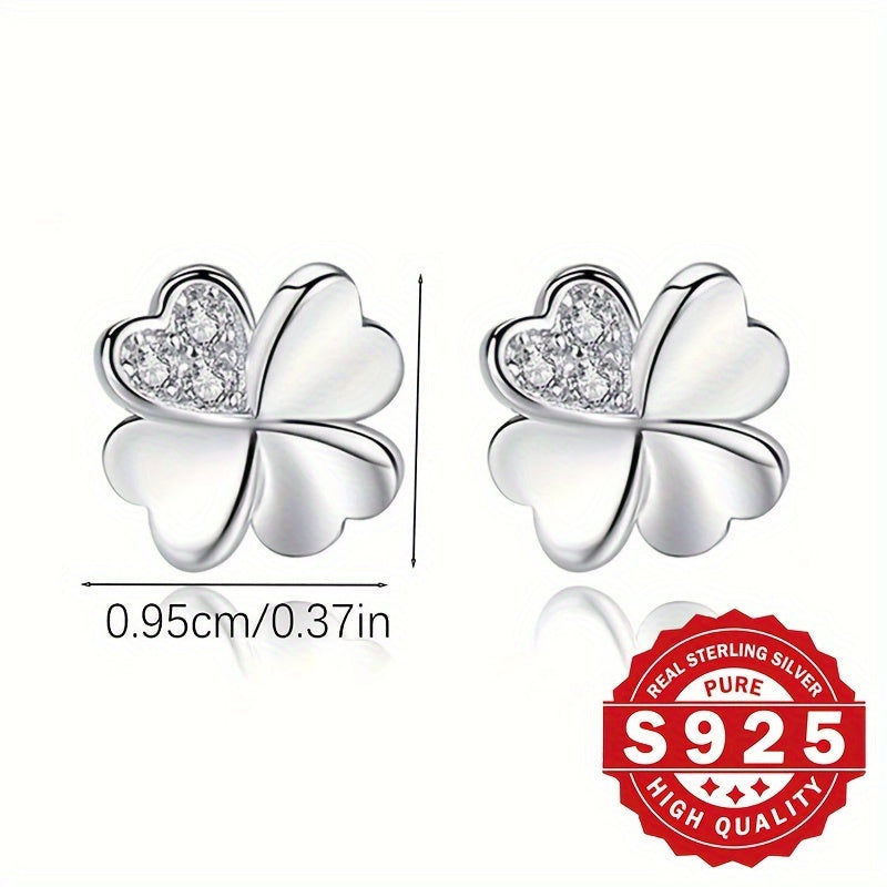 A pair of four-leaf earrings with zircon plating, pure silver s925