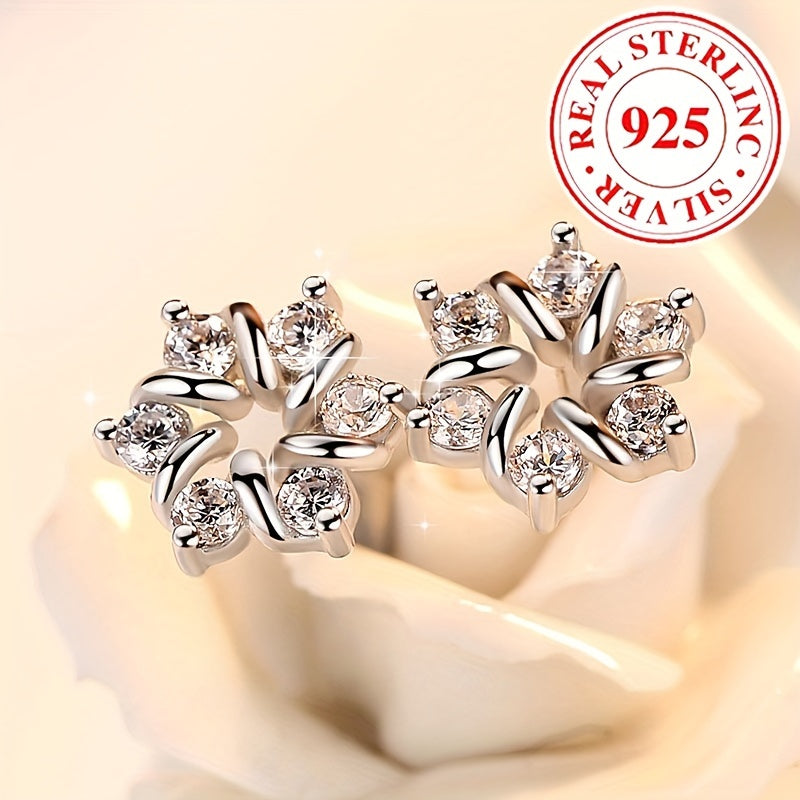 Luxurious 925 Sterling Silver Flower Earrings with Zircon