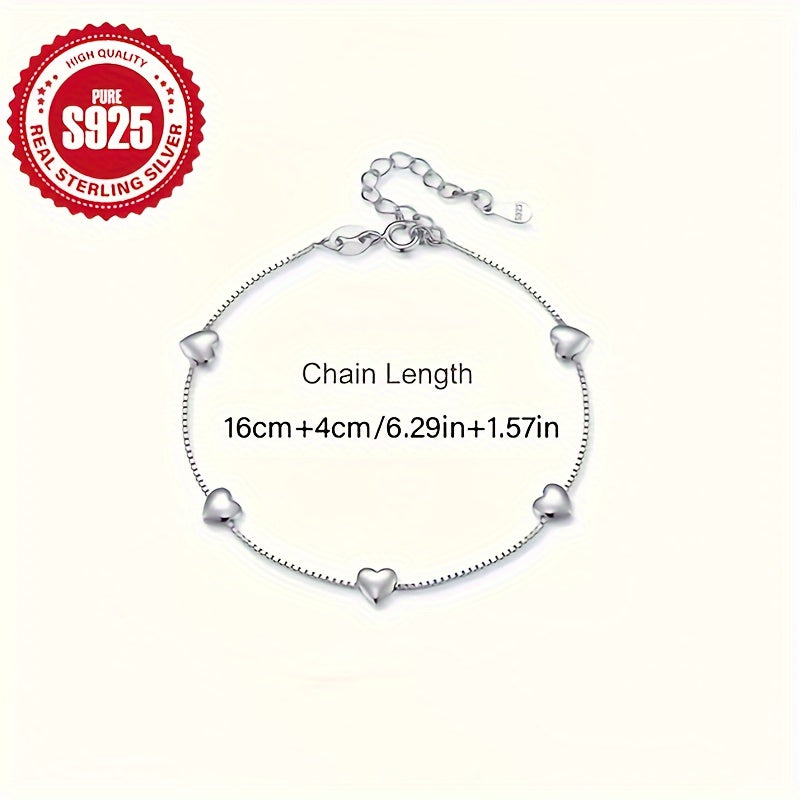 Elegant 925 Sterling Silver Heart Bracelet 