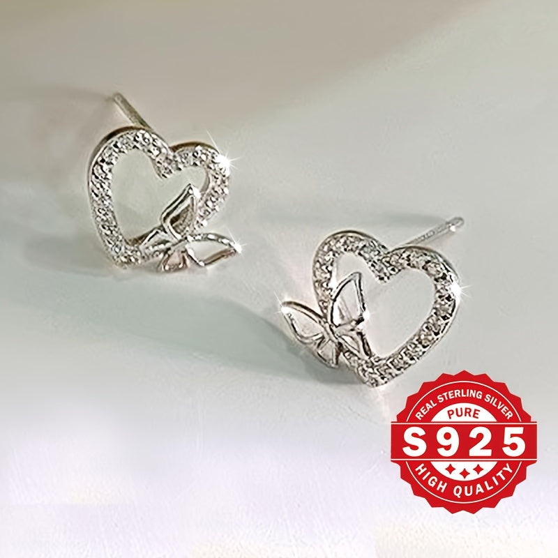 Love earrings designed with butterflies made of 925 silver