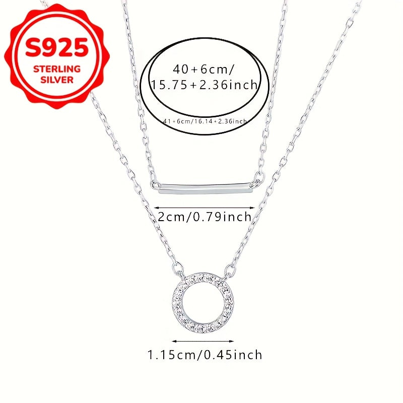 Elegant double necklace in 925 sterling silver with round pendants 