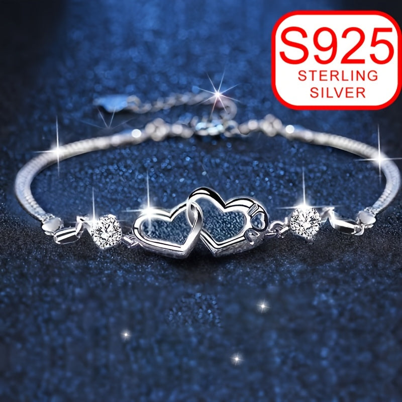 S925 Bohemian Elegant Heart to Heart Bracelet Hypoallergenic Sterling Silver 