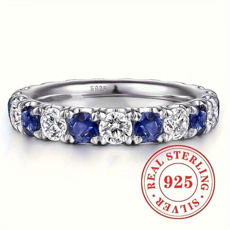 925 Sterling Silver Blue and White Zircon Ring 