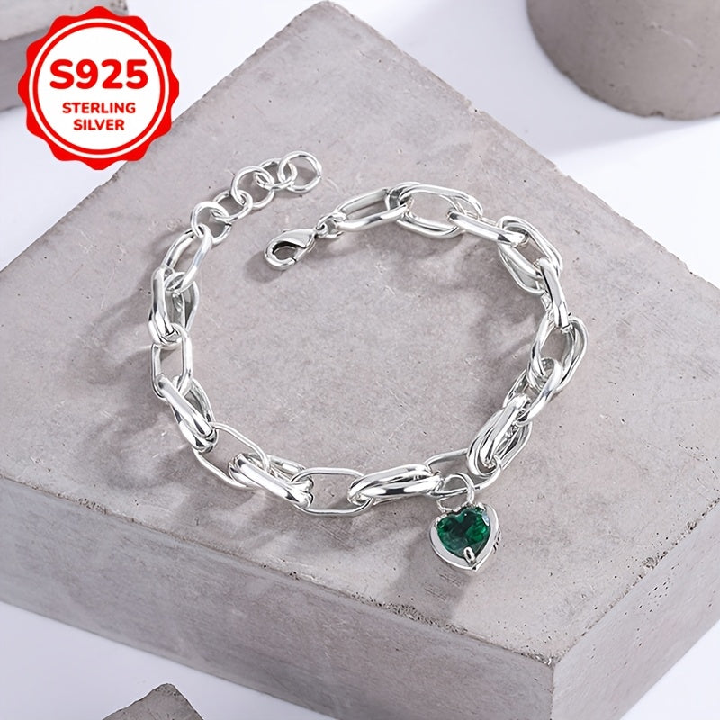 Elegant 925 sterling silver bracelet with green zirconia 