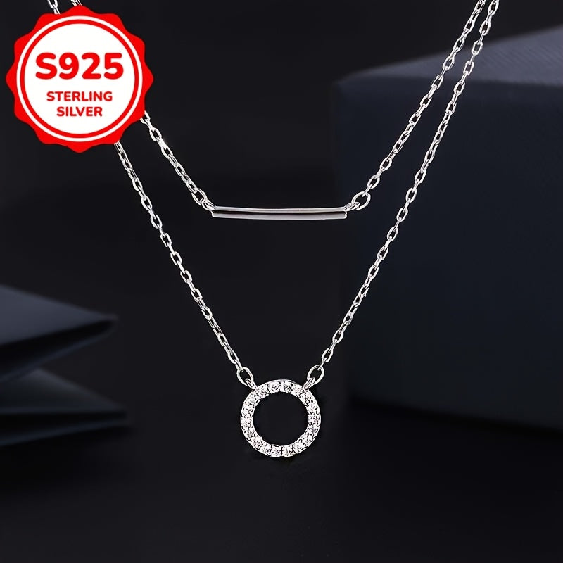 Elegant double necklace in 925 sterling silver with round pendants 