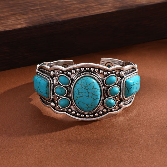 Retro Bohemian Natural Turquoise Ethnic Style Cuff Bracelet