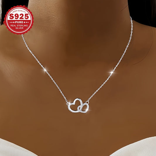 925 silver necklace with heart-to-heart zircon 