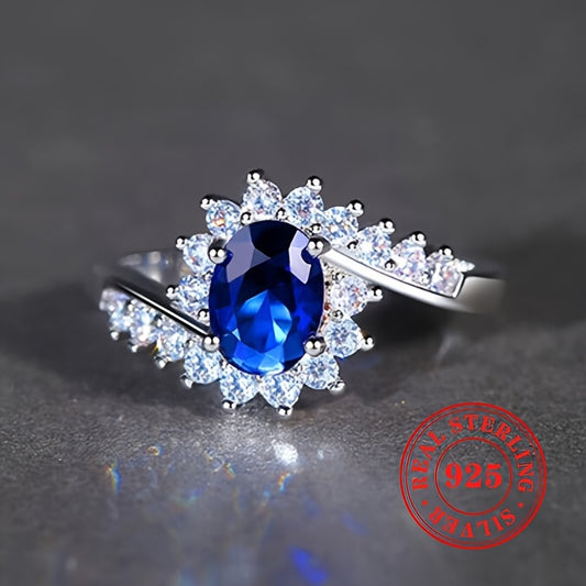 Elegant 925 sterling silver ring with blue zirconia