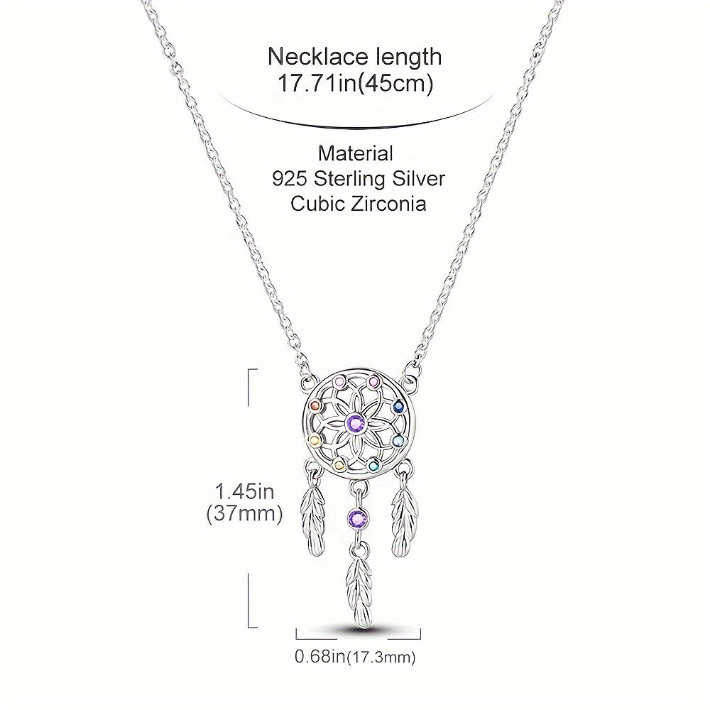 Elegant 925 silver dreamcatcher necklace with zircon