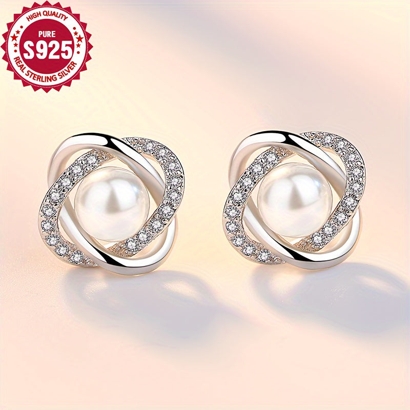 Fashionable 925 Pure Silver Pearl Earrings for Women