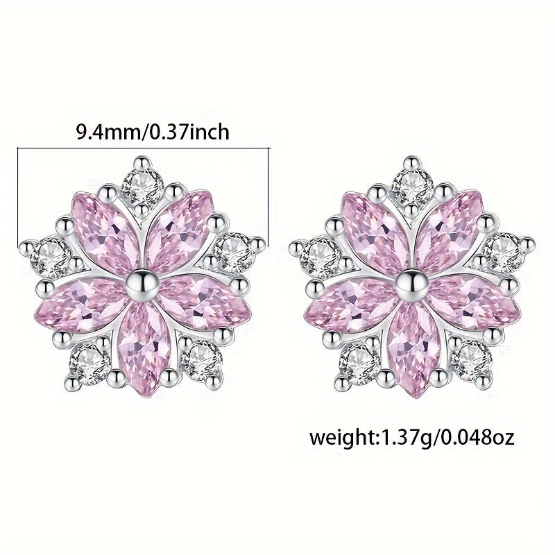 Luxurious 925 Sterling Silver Cherry Blossom Earring with Zircon