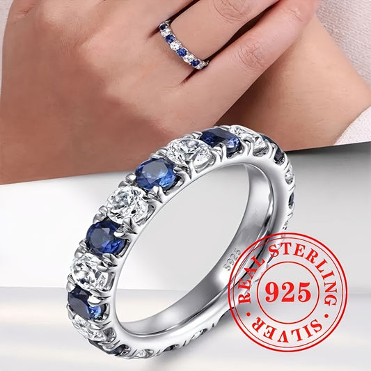 925 Sterling Silver Blue and White Zircon Ring 