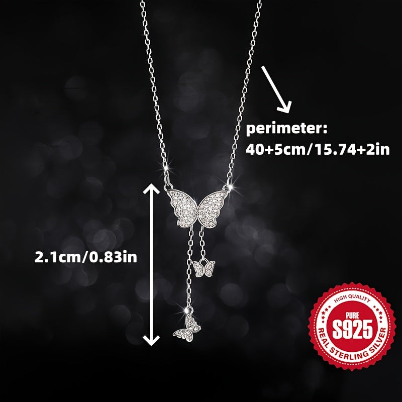 S925 Pure Silver Sparkling Butterfly Necklace