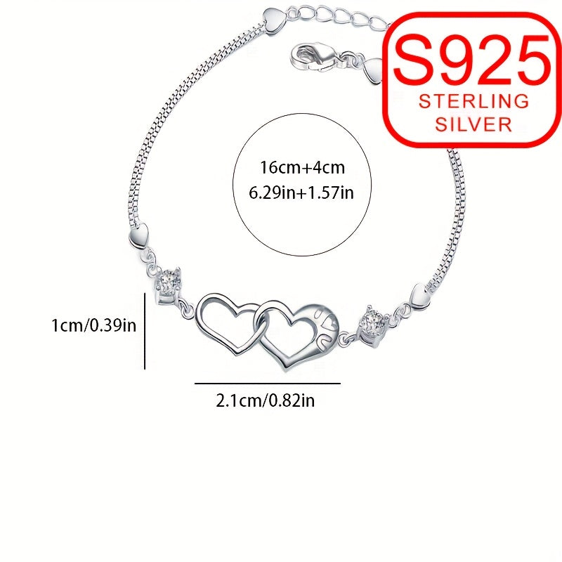 S925 Bohemian Elegant Heart to Heart Bracelet Hypoallergenic Sterling Silver 