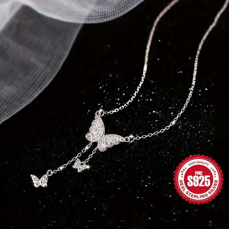 S925 Pure Silver Sparkling Butterfly Necklace