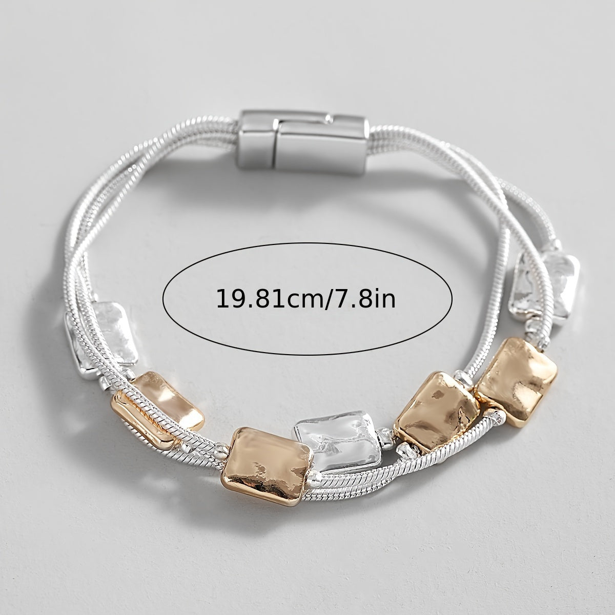 Elegant square beaded bracelet in gold and silver, multi-layered 