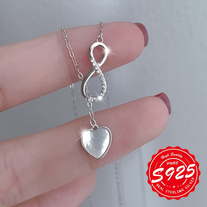 Love necklace with white shell, pure silver S925 