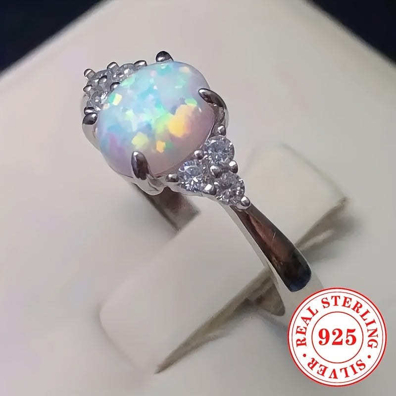 Elegant ring with synthetic opal stone made of S925 sterling silver 