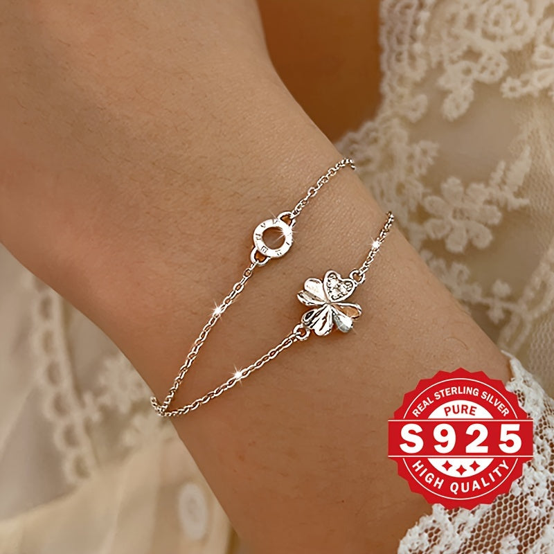 Double bracelet with four-leaf clover 925 silver 