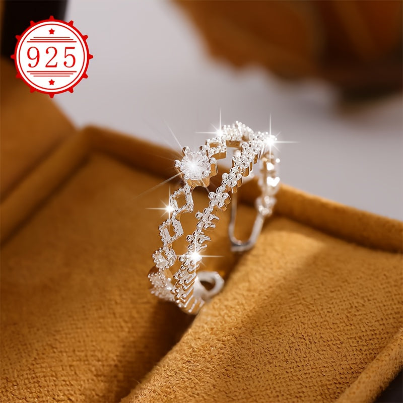 Hypoallergenic 925 Silver Open Double Layer Ring