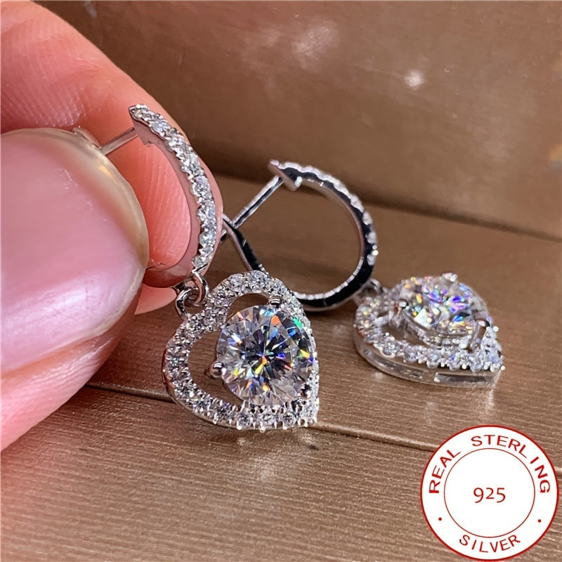 Heart-shaped earrings made of 925 sterling silver with zircon