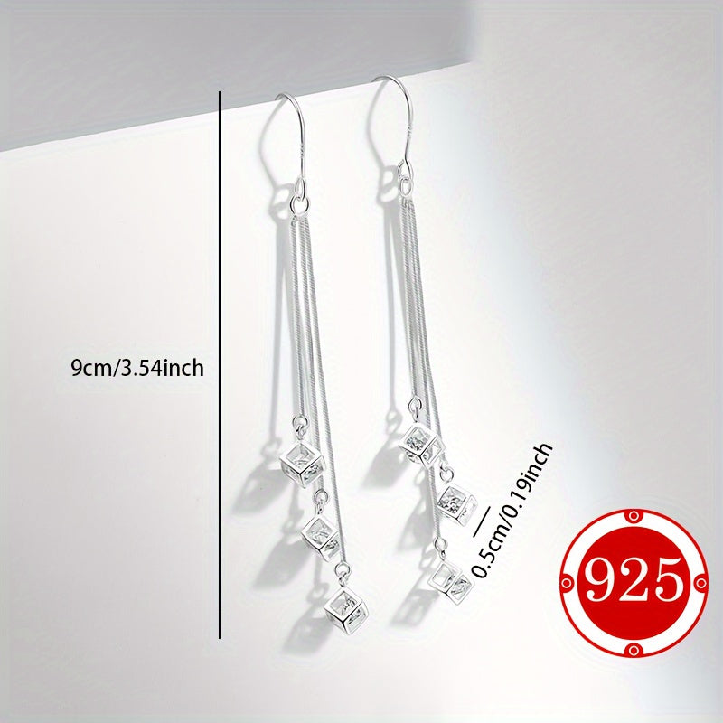 925 Sterling Silver Tassel Earrings with Cubic Zirconia