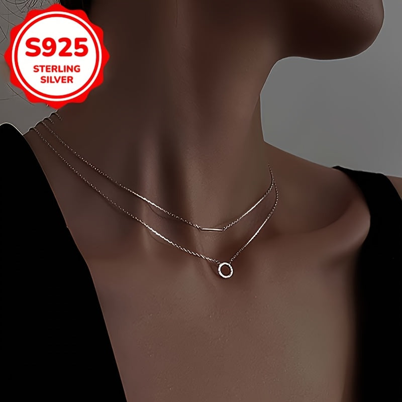 Elegant double necklace in 925 sterling silver with round pendants 