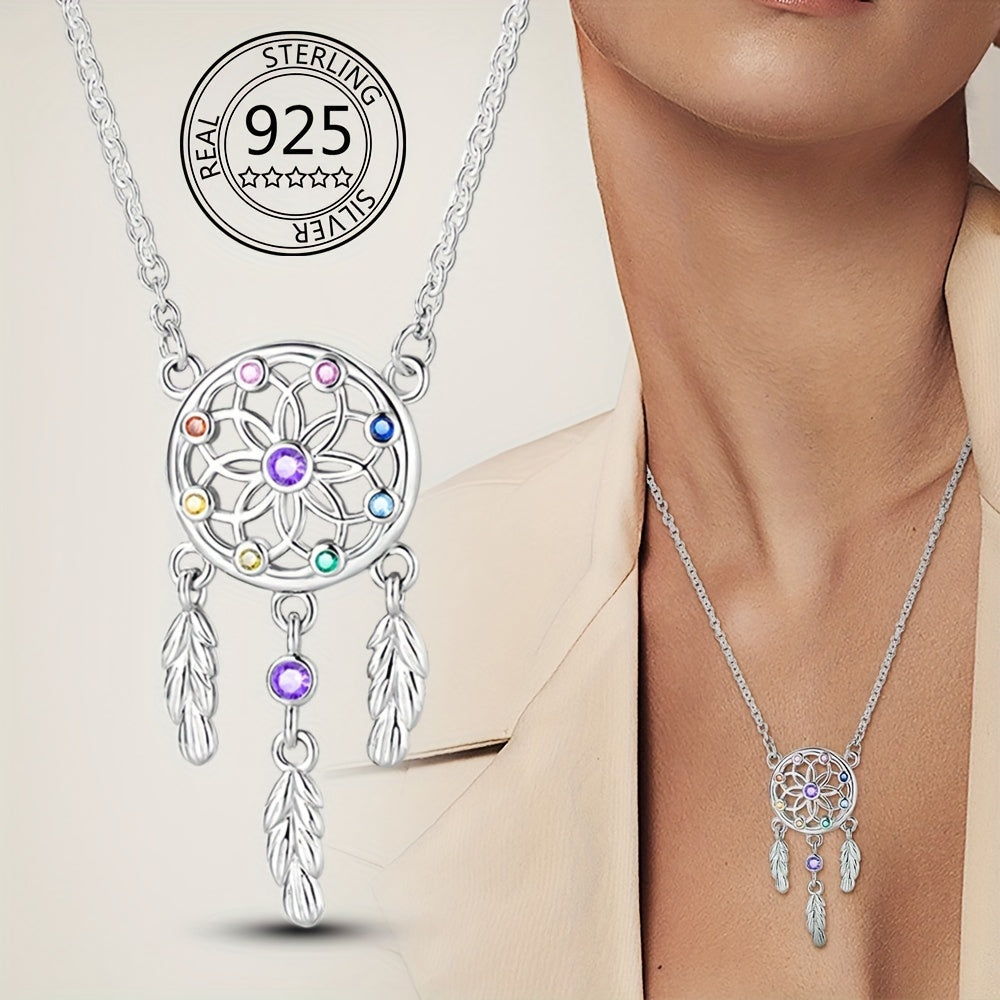 Elegant 925 silver dreamcatcher necklace with zircon