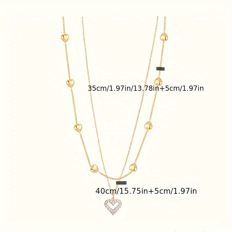 Shiny Gold Double Layered Heart Pendant Necklace Choker