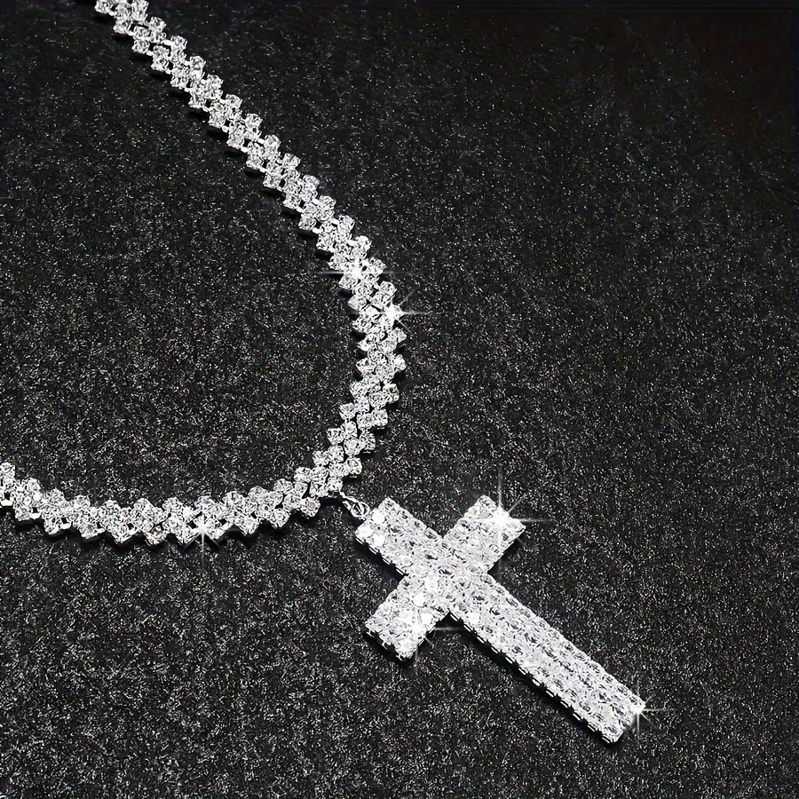 Luxurious Multilayer Gemstone Cross Necklace 