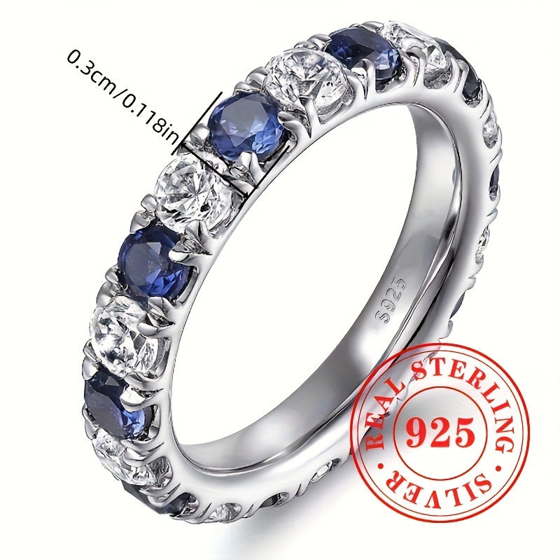 925 Sterling Silver Blue and White Zircon Ring 