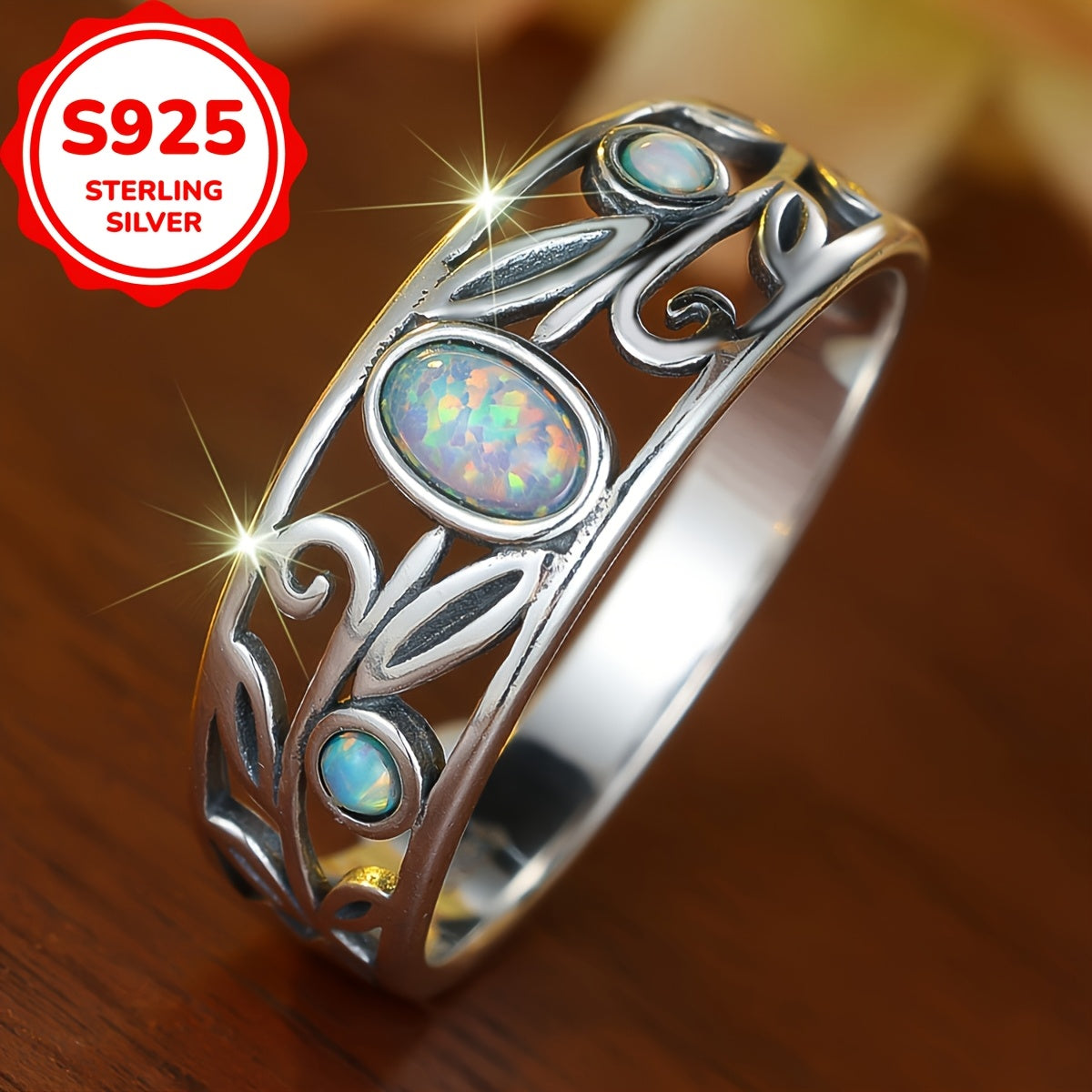 Classic Victorian Style S925 Sterling Silver Opal Ring